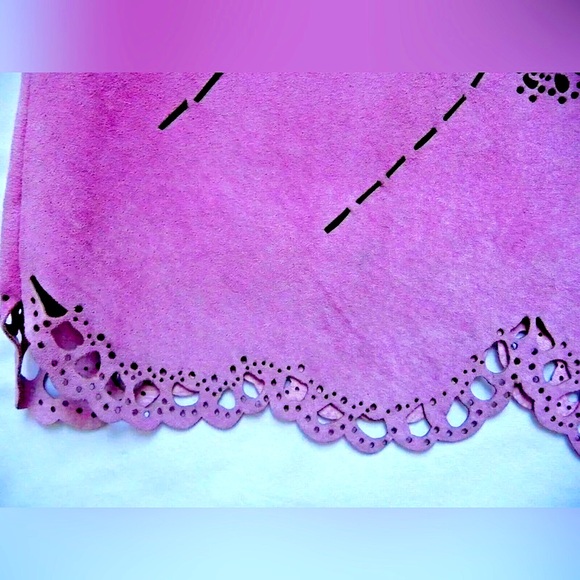 Vintage Purple Pink Leather Skirt with black cutout floral design - Picture 6 of 11